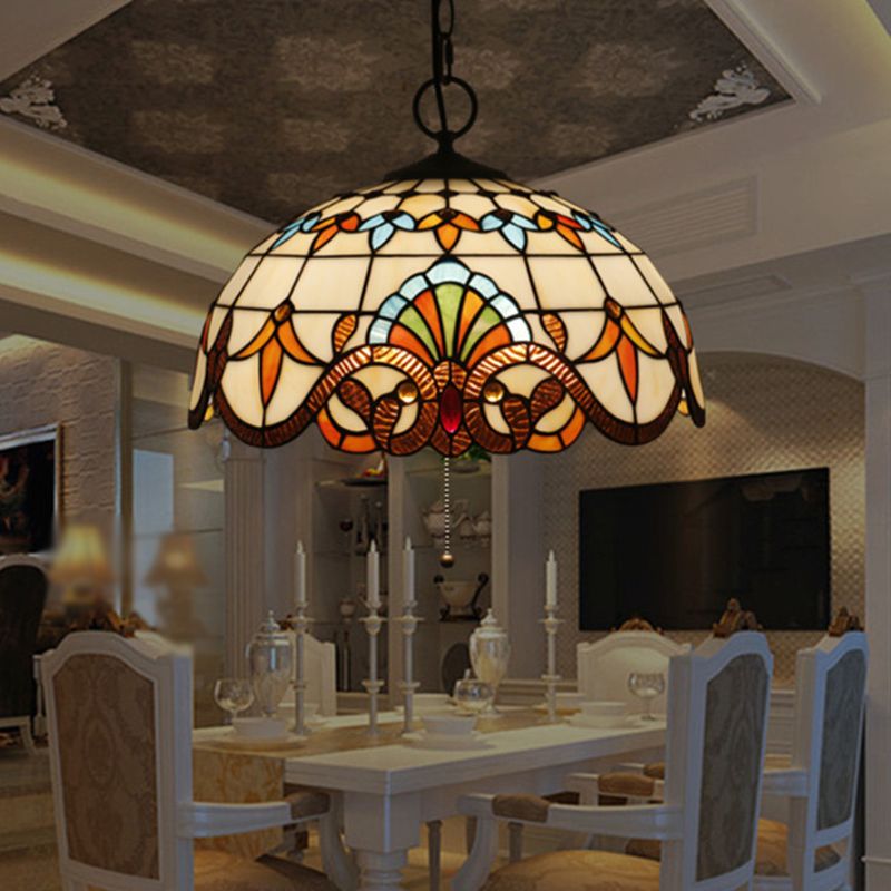 Bowl Cut Glass Pendant Chandelier Victorian 3-Light Black Hanging Ceiling Light for Dining Room