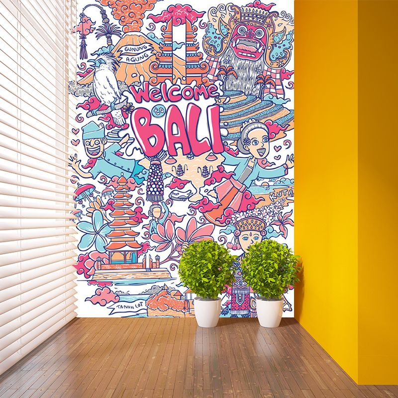 Cartoon Welcome Note Murals Blue-Purple-Yellow Stain Proof Wall Decor for Dorm Room