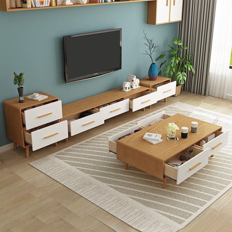 Contemporary Wood TV Stand Console Enclosed Storage TV Media Stand for Living Room