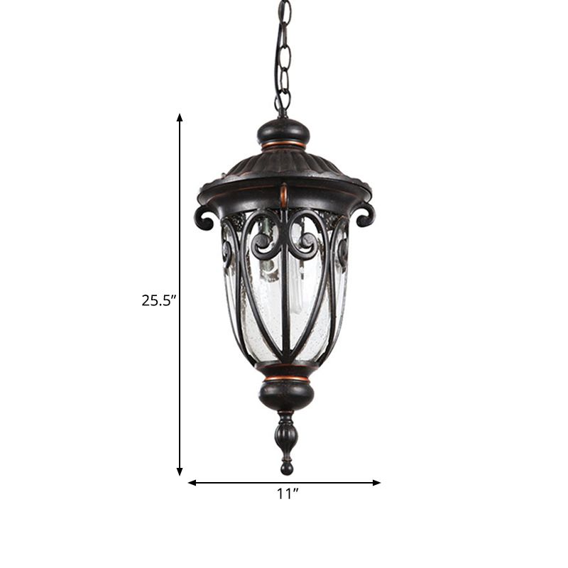 1 Lampen -Urnen -Schatten -Anhängerlampe Traditioneller schwarzes Finish klarer Säugetierhänge Deckenleuchte