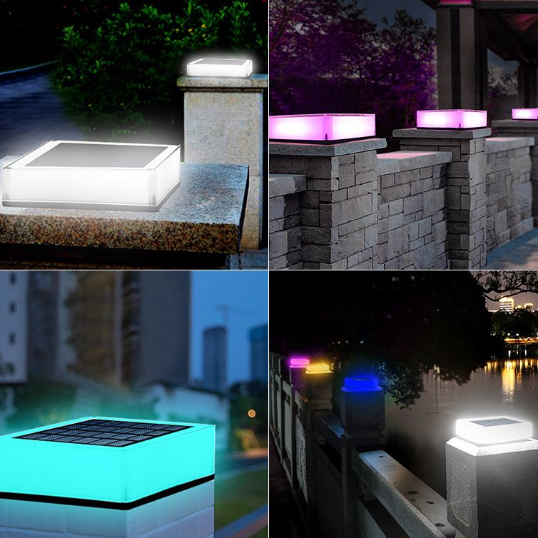 Solar Dimmable Outdoor Lights Square Pillar Lamp with Plastic Shade for Garden