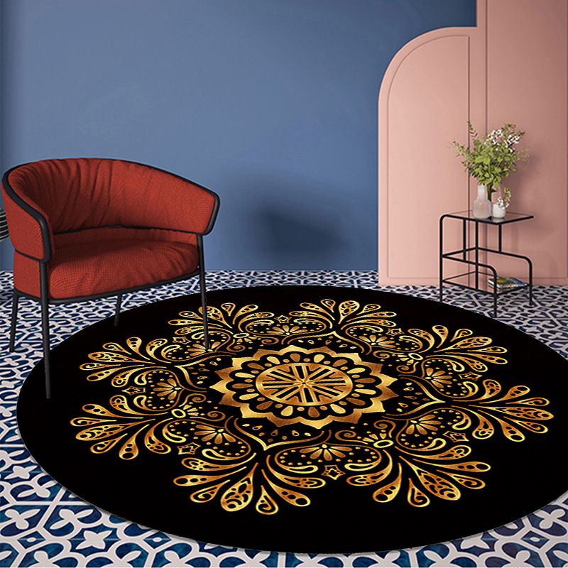 Gold Floral Printed Rug luxury Moroccan Carpet Polyester Stain Resistant Carpet for Home Decor