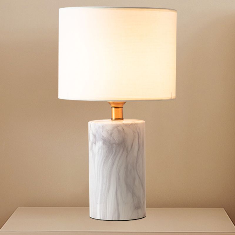 1 Head Shaded Task Lighting Modernism Fabric Small Desk Lamp in White with Marble Base