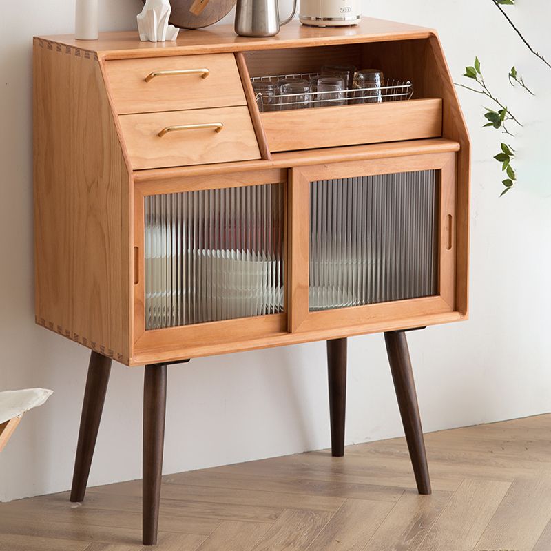 Modern Style Storage Solid Wood Sideboard Cabinet with Glass Doors and Drawers