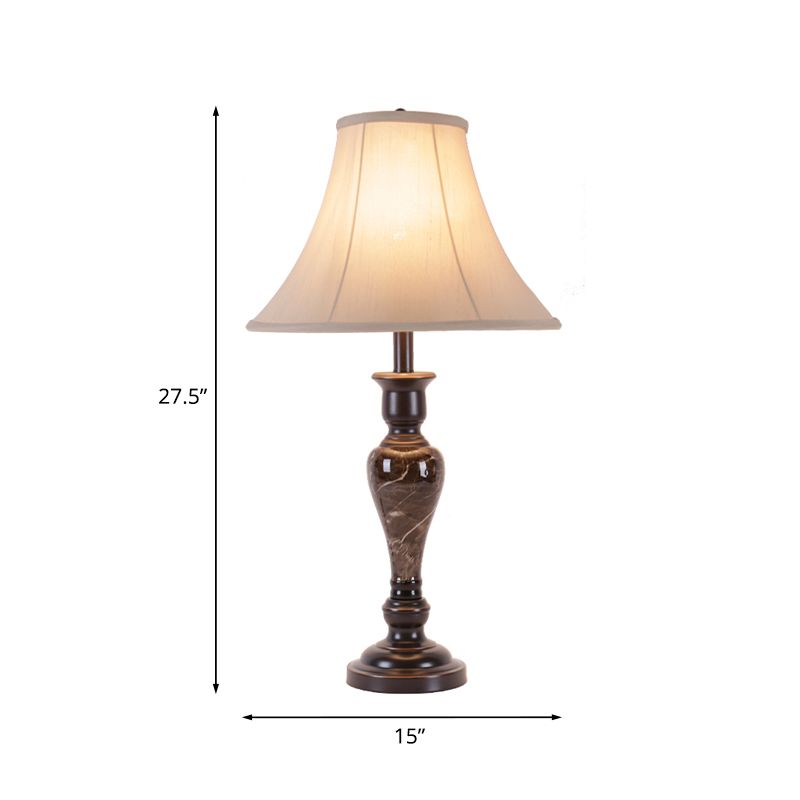 1-Light Fabric Table Light Traditional White Finish Bell Lampshade Living Room Night Lighting with Urn Base