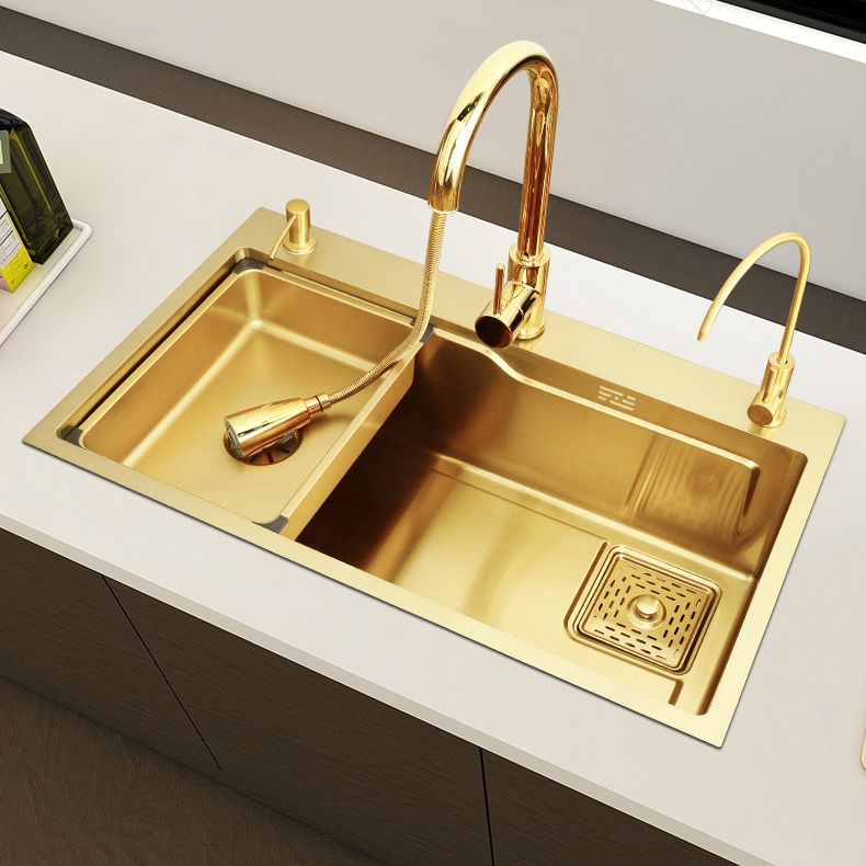 Glam Stainless Kitchen Sink Golden with Faucet Cutting-Board Drain Assembly Sink