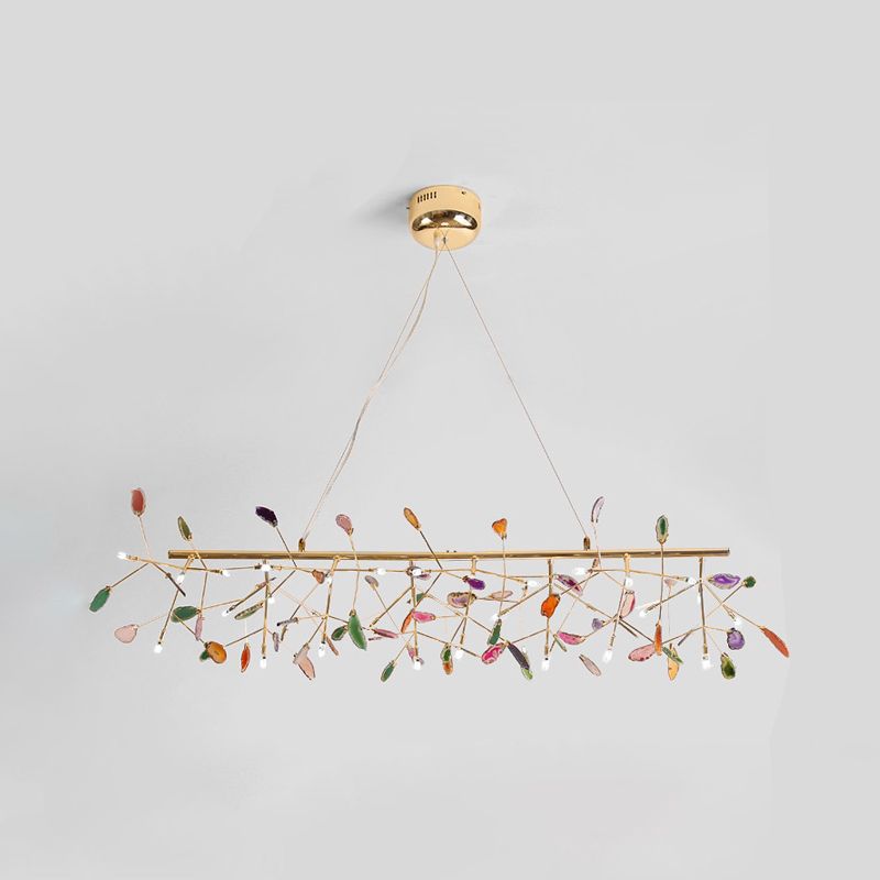 Leaf Agate Pendant lustre moderniste LED Gold Hanging Lightture pour le salon