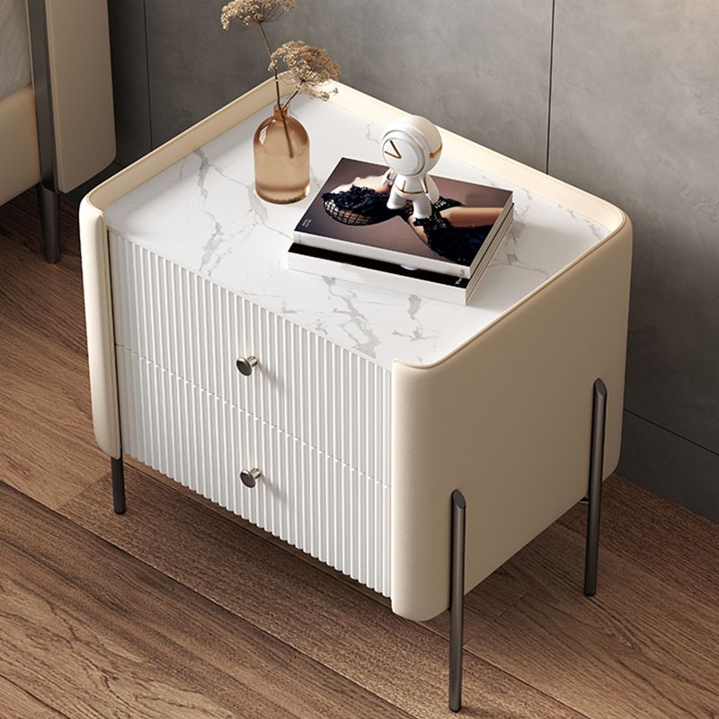 Modern Accent Table Nightstand Drawer Storage Stone Bedside Cabinet with Legs