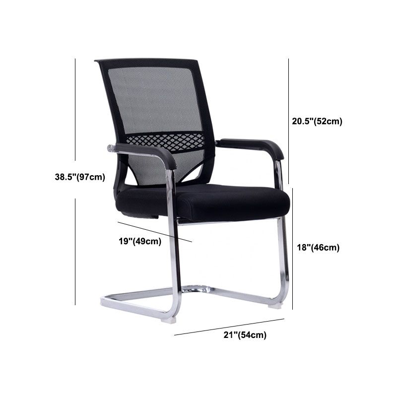 Black No Wheels Office Chair Metal Frame Material Fixed Arms Desk Chair