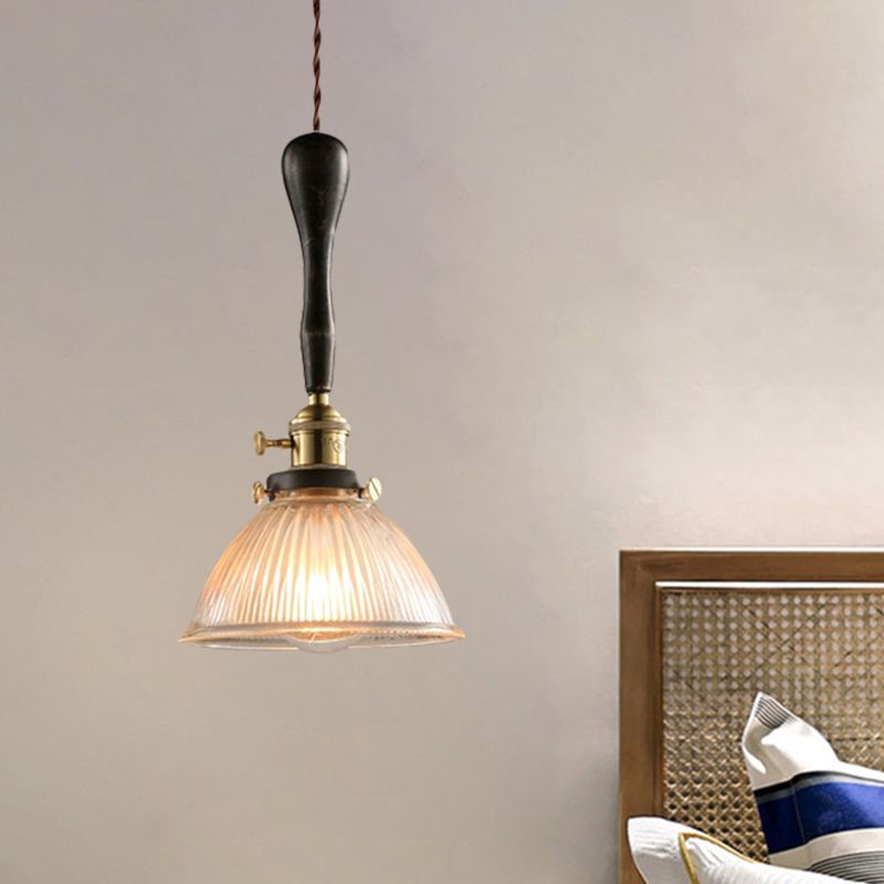 Clear Dome Ceiling Light Industrial Ribbed Glass 1 Light Living Room Pendant Lighting Fixture