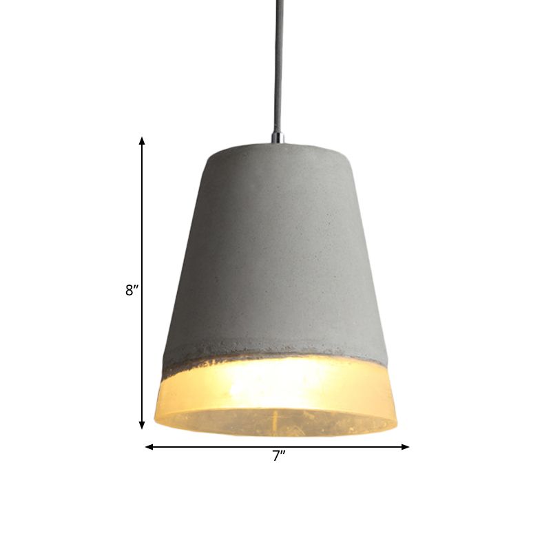 Grey 1-Head Pendant Light Kit Vintage Cement Bell Hanging Ceiling Lamp with Resin Detail