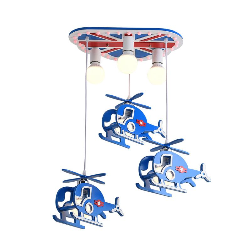 Metallic Helicopter Multi-Pendant Cartoon 6 Bulbs Hanging Ceiling Light in Blue for Kids Room