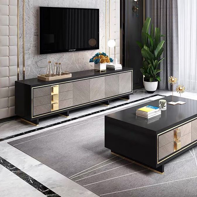 Glam TV Stand Console Enclosed Storage TV Media Stand with Drawers