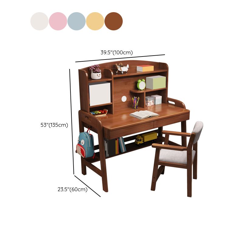 Solid Wood Kids Desk Writing Desk and Chair Set with Drawers Child Desk