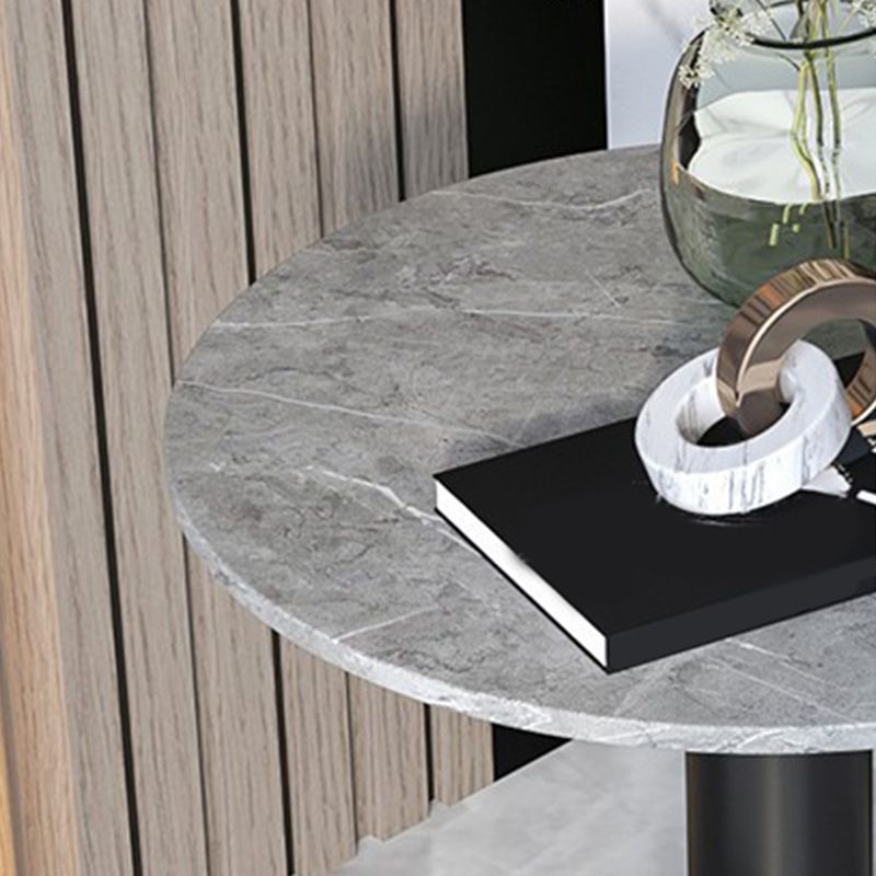 Modern Style Rock Slab Top with Black/gold Metal Work Base Side Table