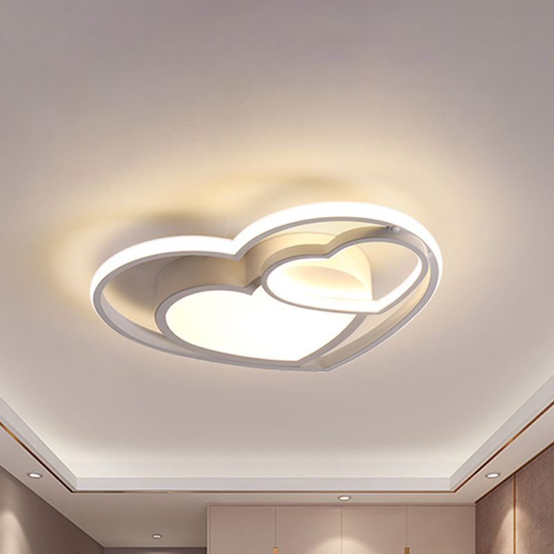 Loving Heart Acrylic Flush Mount Lamp Nordic White/Pink LED Close to Ceiling Light for Bedroom