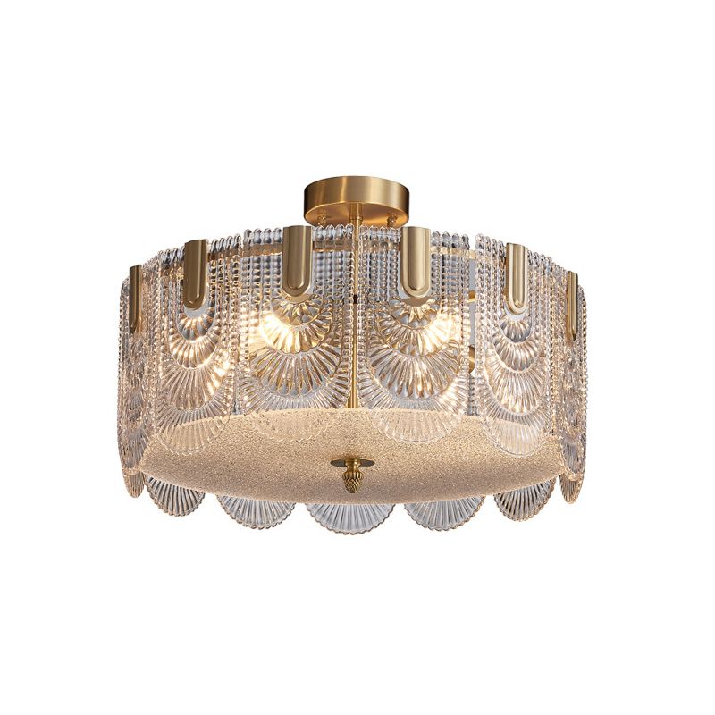 Éclairage de lustre festonné post-Postmodern Ripple Glass Gold Pendant Light pour le salon