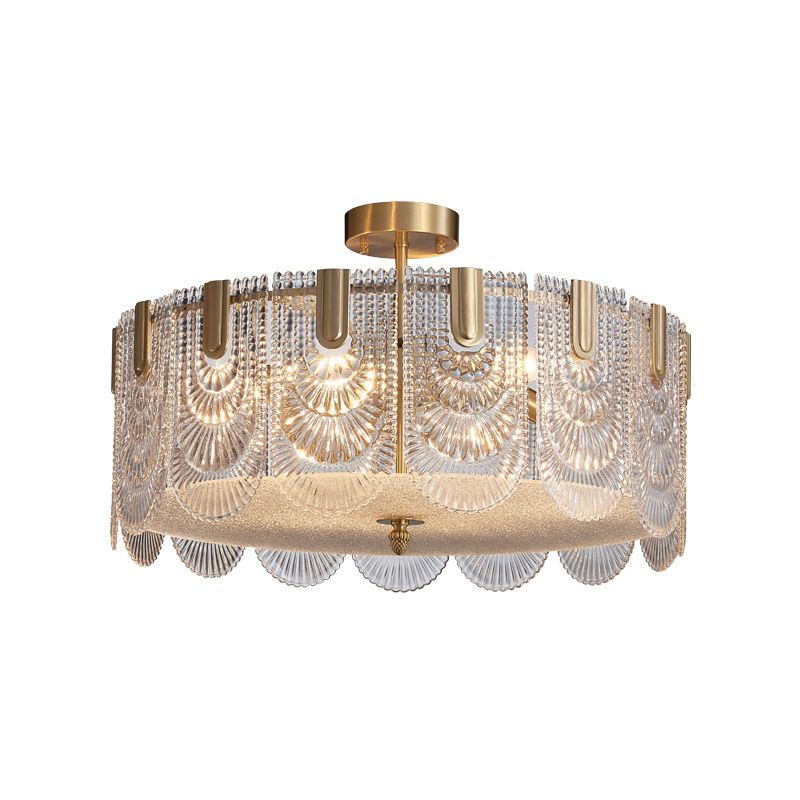 Éclairage de lustre festonné post-Postmodern Ripple Glass Gold Pendant Light pour le salon