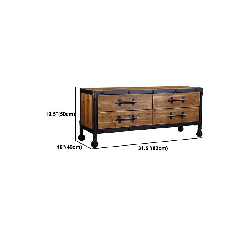 19.69"H TV Stand Industrial Style Solid Wood Brown TV Console with Drawers