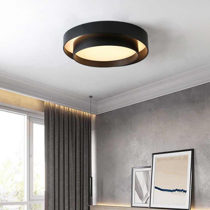 Contemporary Round Flush Light Metal 2 Light Flush Mount Ceiling Fixture