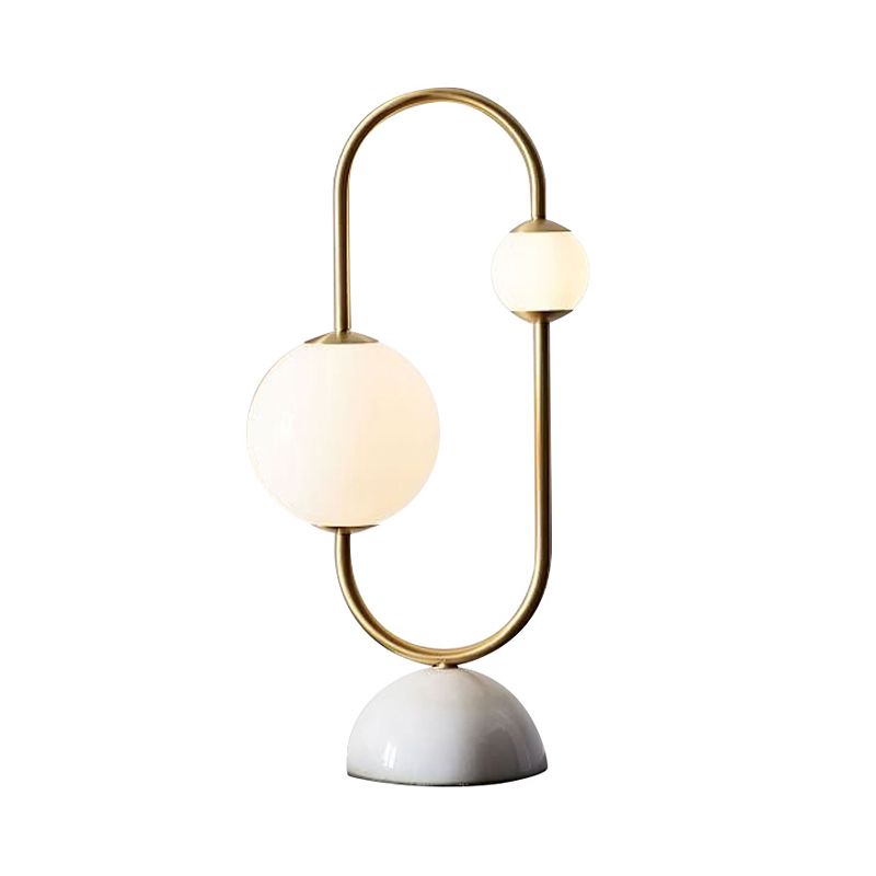 Orb Desk Light Contemporary Milky Glass 2 Heads Gold Table Lamp with Marble Base