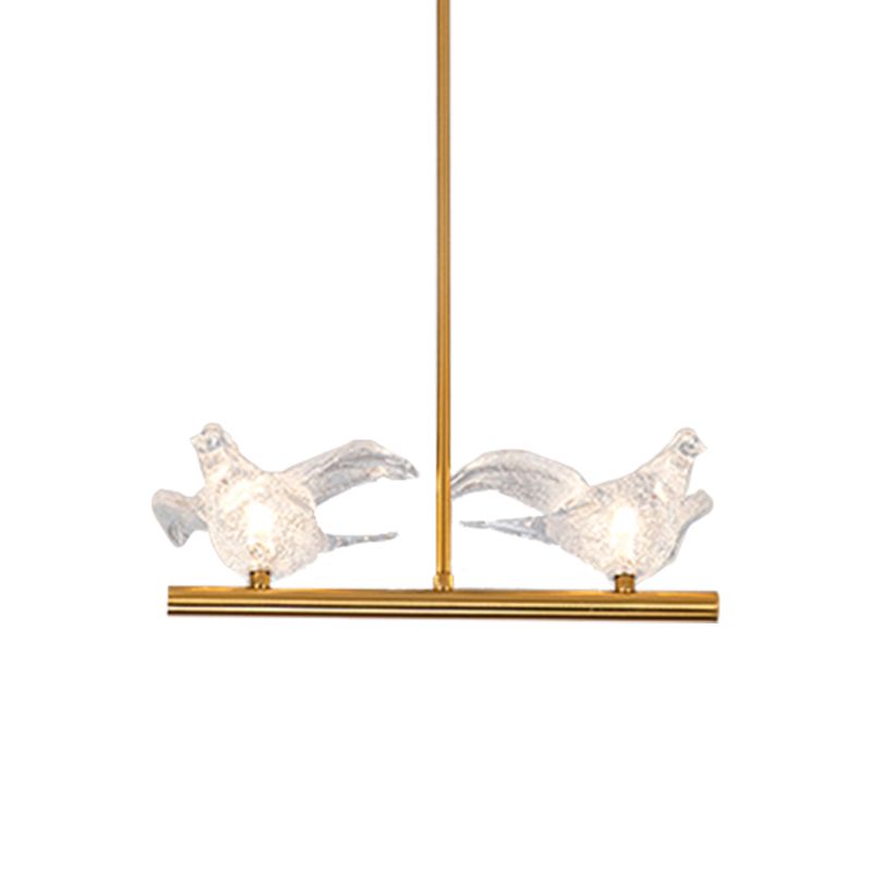 Nordic Bird Chandelier Light Clear Crystal 2/3/4 Bulbs Restaurant Down Lighting Pendant in Gold