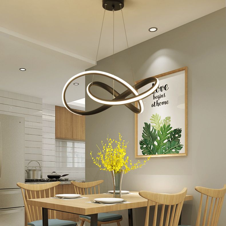 Twisted Dinning Room Pendant Light Fixture Metal LED Modern Style Pendant Chandelier in Black