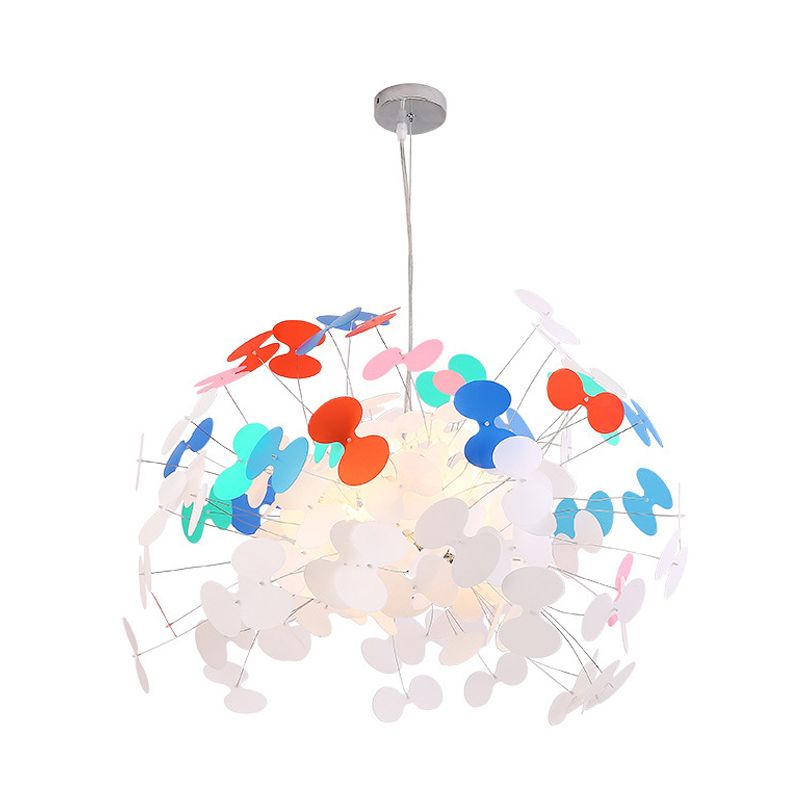 Macaron Stylish Cluster Butterfly Pendant Iron 8 Bulbs Living Room Suspension Lighting in White-Red-Blue