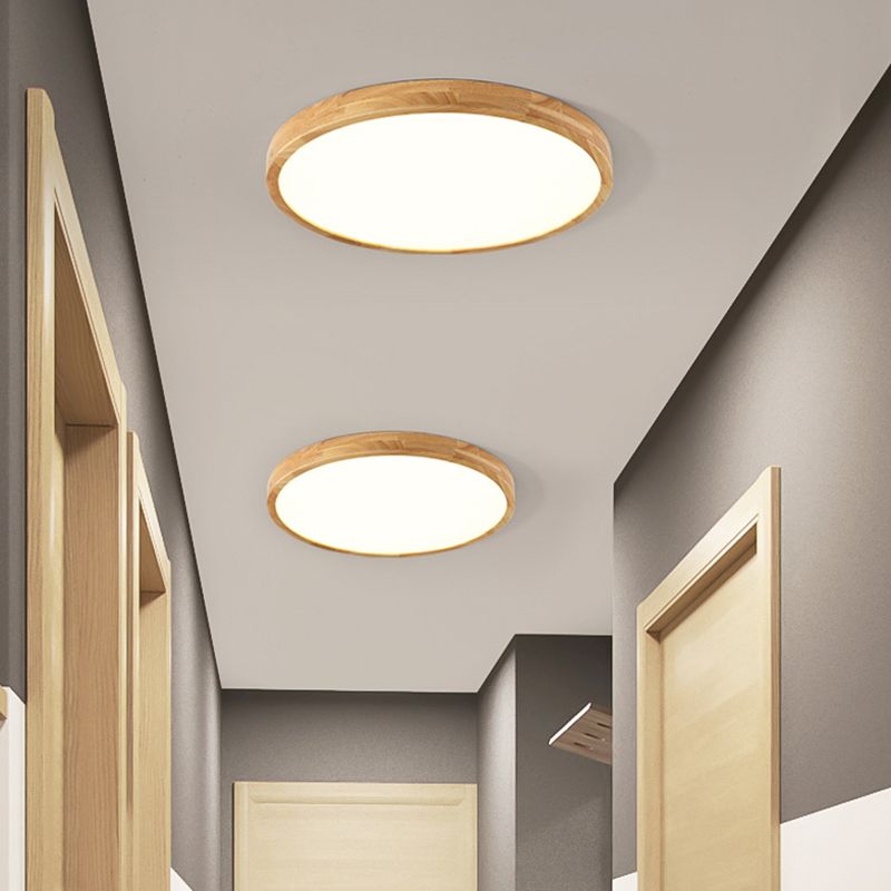 Geometric Shape Wood Flush Light Modern Style 1-Light Flush Mount Ceiling Lights in Brown