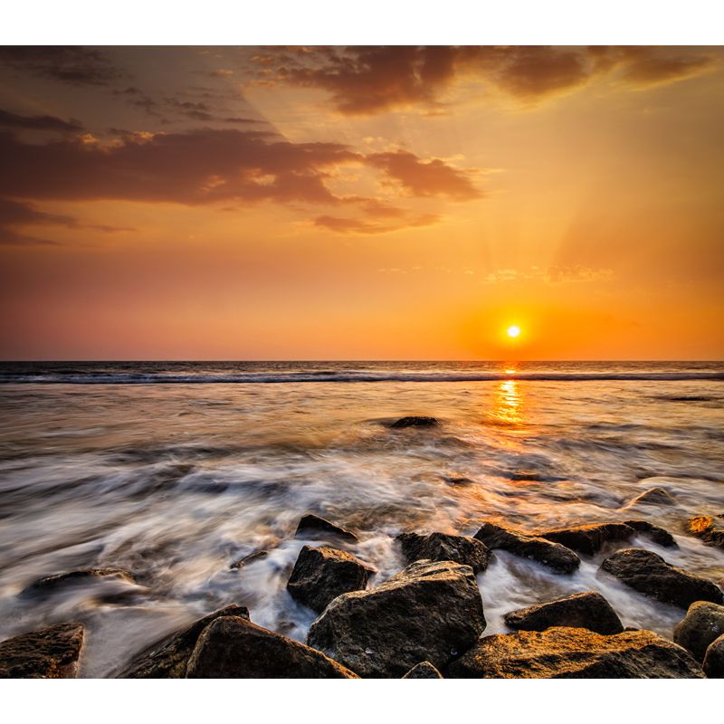 Yellow Evening Sun Wallpaper Mural Seashore View Modern Waterproof Wall Art for Home