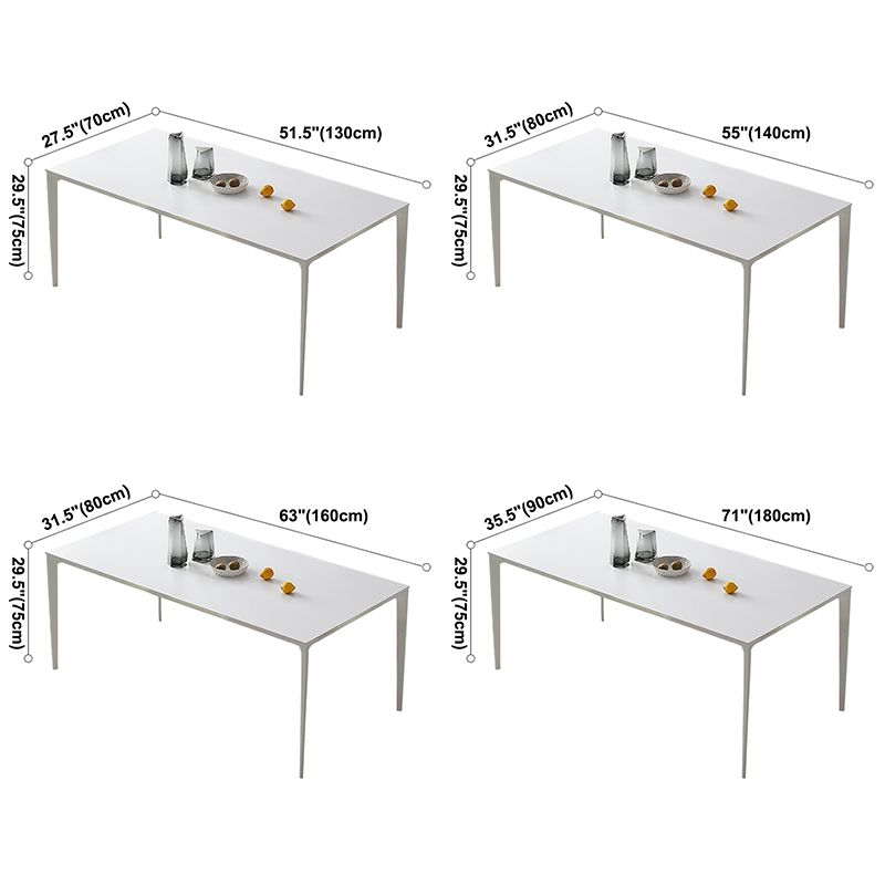 Mesa de comedor de forma de rectángulo blanco moderno Mesa de comedor de piedra sinterizada con 4 patas Base