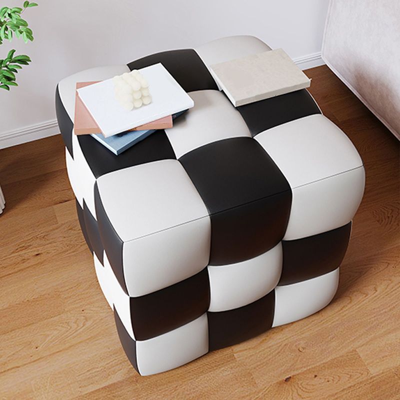 Contemporary Home Square Ottoman Leather Foot Stool with Black Legs