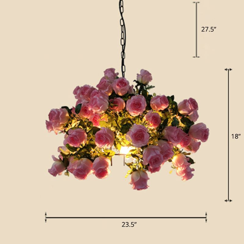 Rustieke cirkel hangende lamp enkele metalen hanglamp met nepbloem en blad