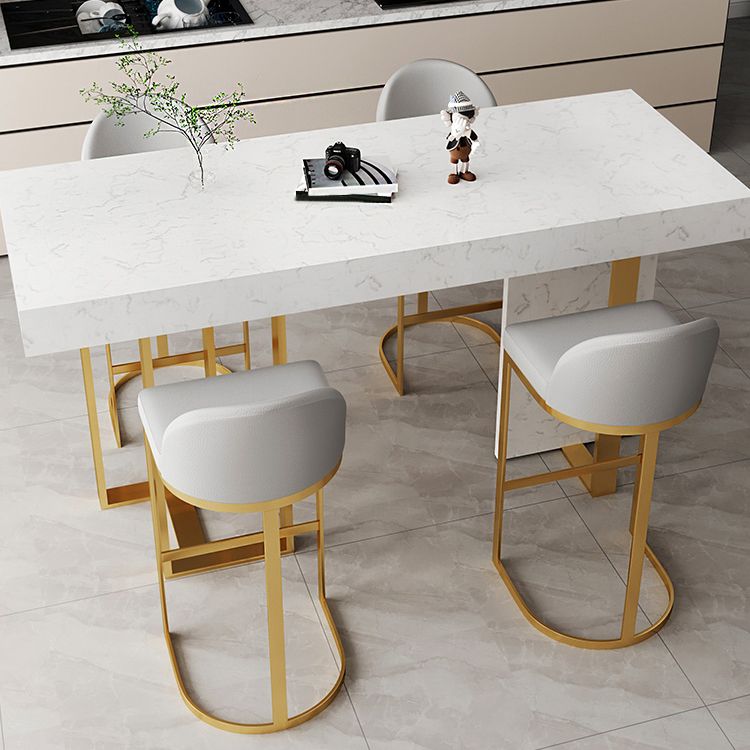 Glam Iron Bar Dining Table with White Stone Top Rectangle Indoor Bistro Table