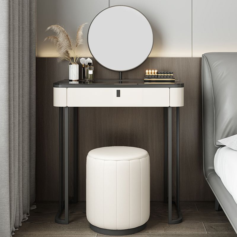 Modern Minimalist White Vanity Table Set 29.53" H Glass Top Vanity Table with Storage