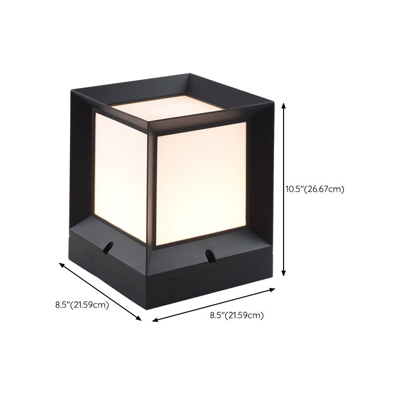 Rectangular Shape Metal Pillar Lamp Modern Style 1 Light Waterproof Outdoor Light in Black