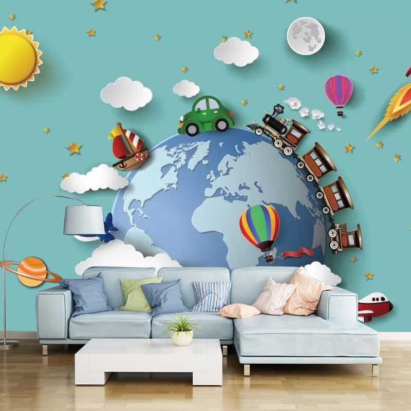 Illustration Cartoon Planet Wall Covering Full Size Wall Mural Decal for Kid, Made to Measure
