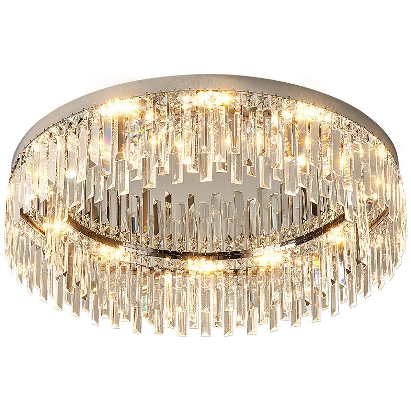 Round LED Flush Mount Light Fixture Crystal Minimalist Ceiling Flush