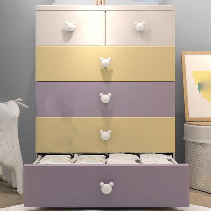 Scandinavian Vertical Kids Nightstand 6 Drawers Plastic Nursery Dresser for Bedroom