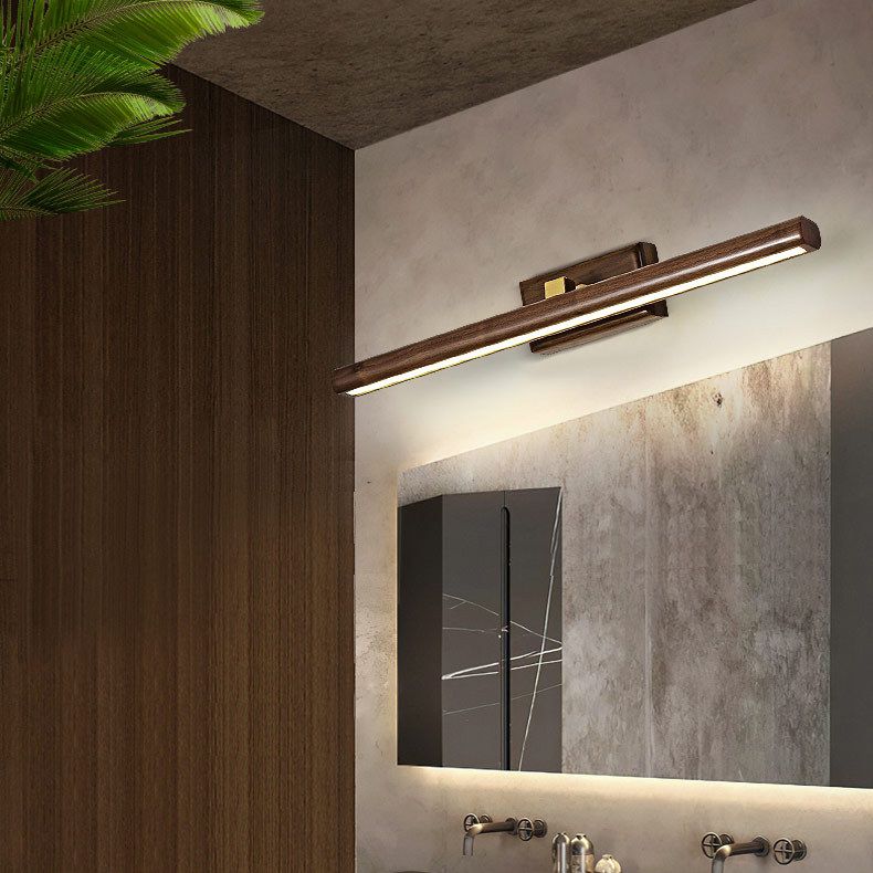 Luces de apliques de tocador lineal moderno de madera de 1 luz de pared de pared para baño