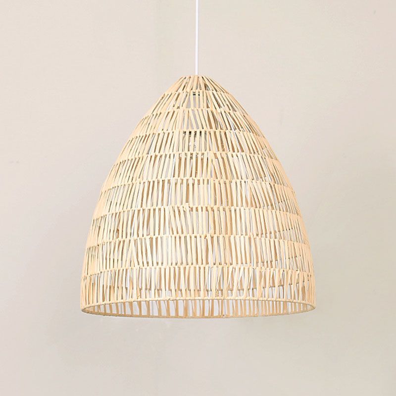 Cloche Shaped Rattan Hanging Ceiling Light Asian Single Wood Pendant Lighting Fixture