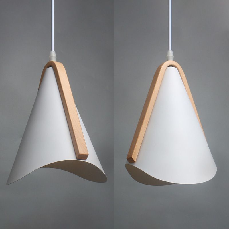 1-Light Nordic Style Hanging Light Wood Grain Metal Design Simplicity Suspension Lamp in White