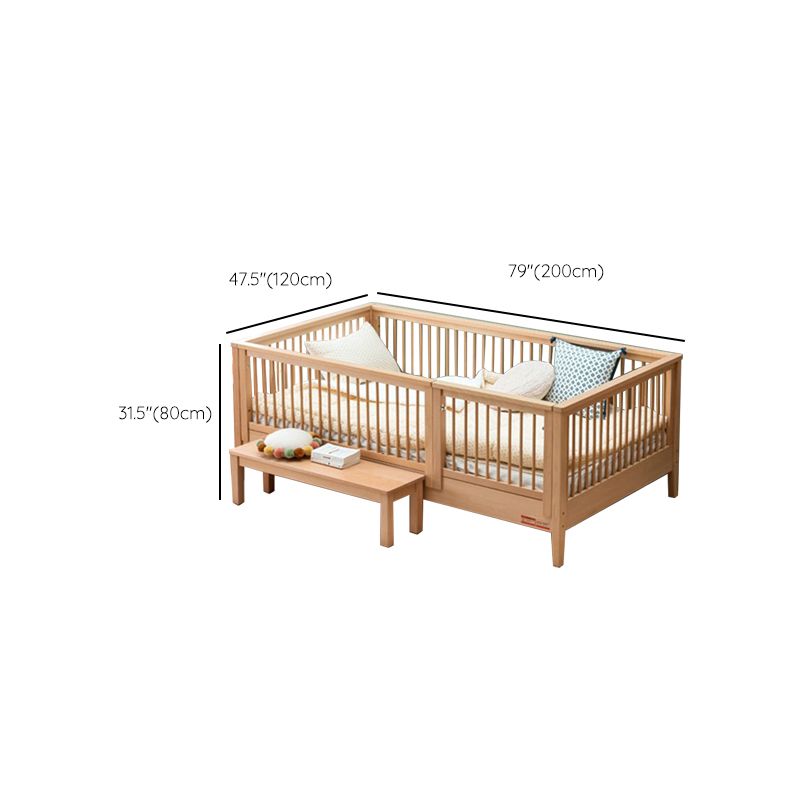 Contemporary Solid Wood Nursery Crib with Guardrail for Bedroom