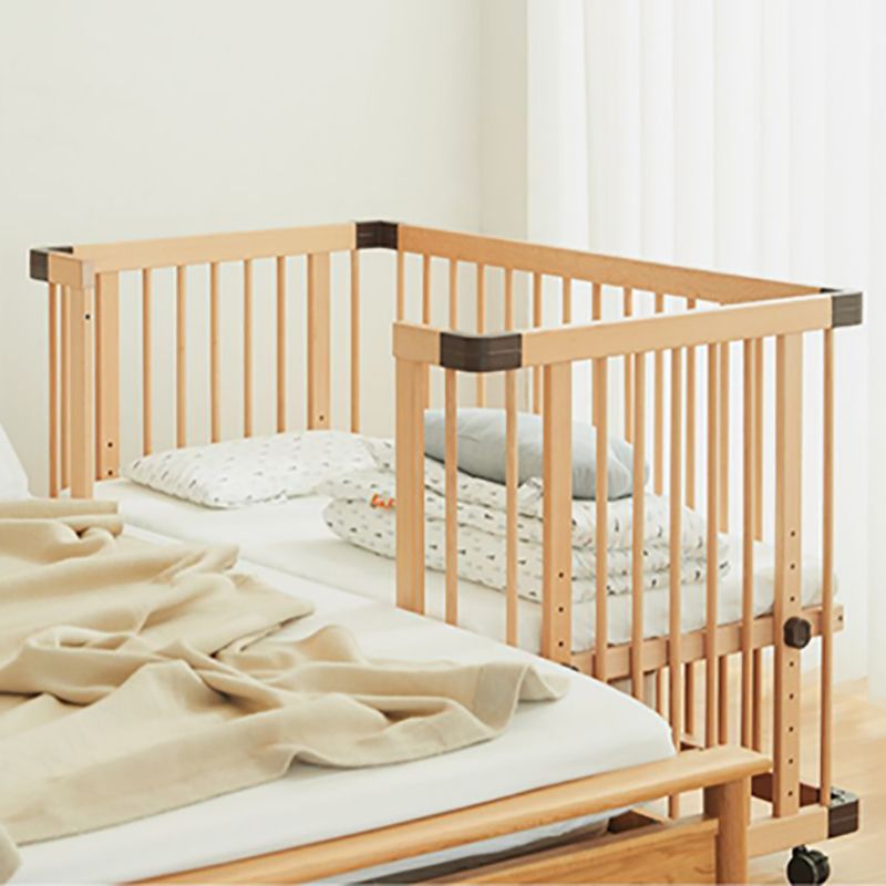 Modern Solid Wood Baby Crib Washed Natural with Guardrail Nursery Bed