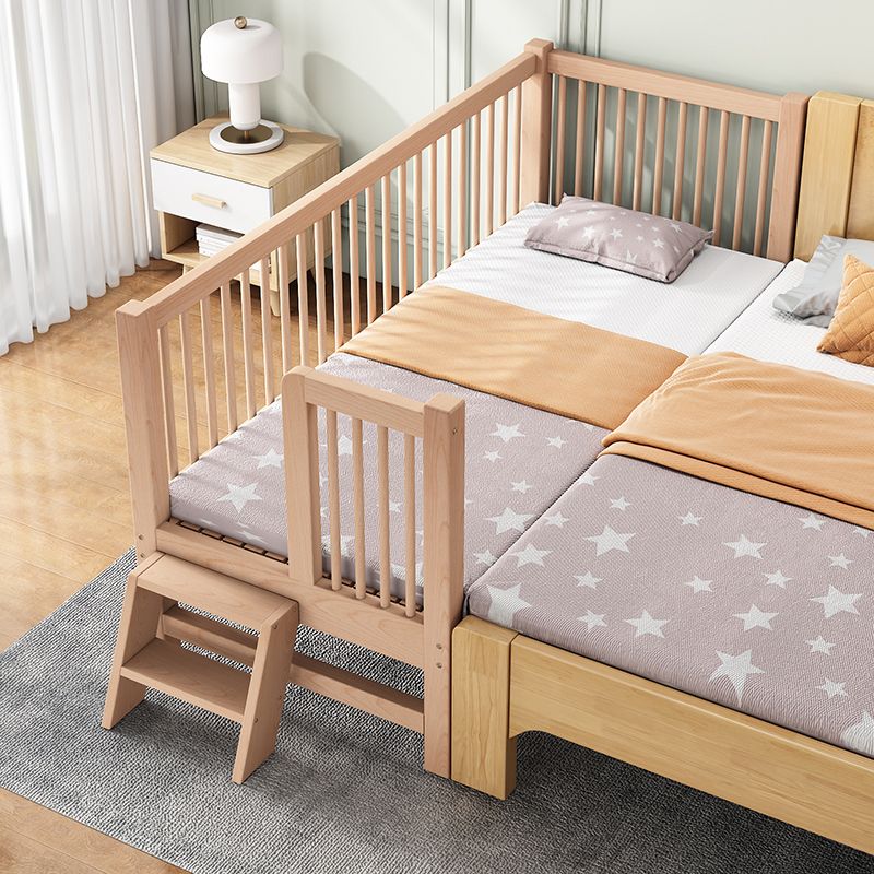 Modern Nursery Crib with Guardrail Washed Natural Wood Beech Nursery Bed