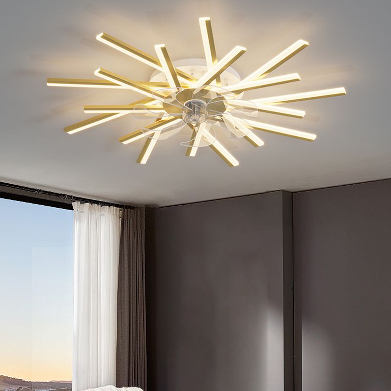 Linear Shape Metal Ceiling Fans Modern Style Multi Lights Flush Ceiling Fan