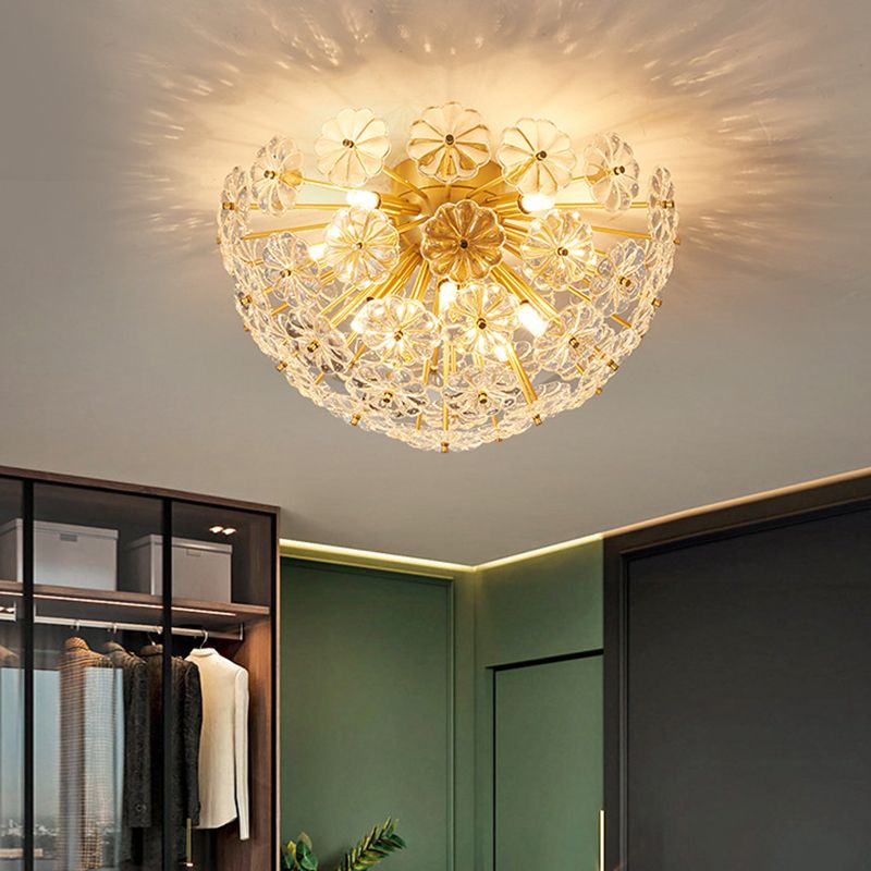 Modern Style Sputnik Flush Mount Crystal Ceiling Light in Gold for Bedroom