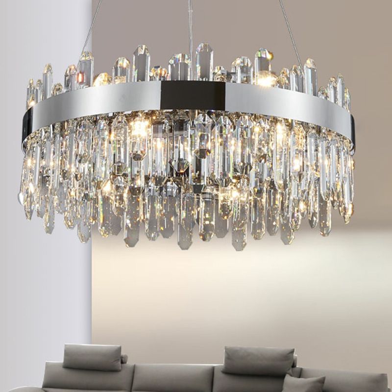 Wheel Shape Chandelier Light Modern Crystal 1-Light Chandelier Lighting Fixture in Silver