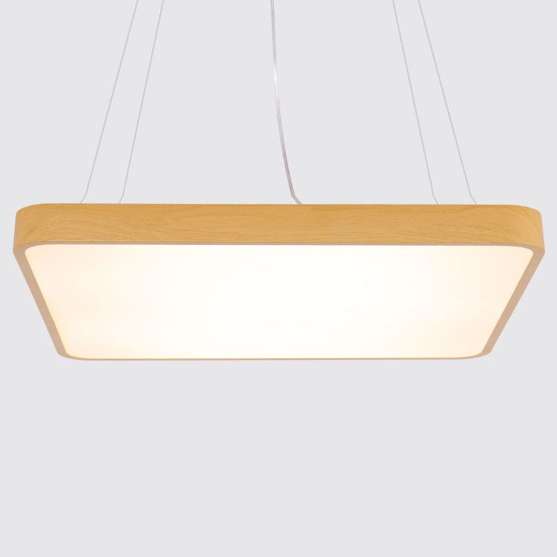 Ultrathin LED Hanging Light Fixture Minimalist Metal Wood Pendant Chandelier for Office