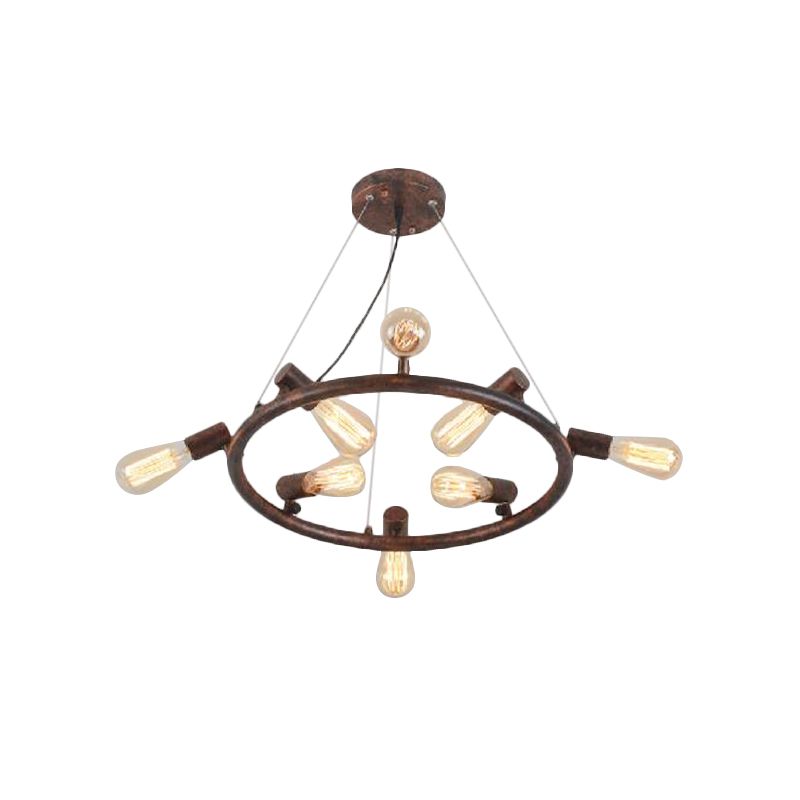 8/12 Lights Circular Hanging Light with Open Bulb Antique Stylish Dark Rust Wrought Iron Chandelier Light Fixture